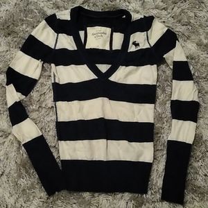 A&F Navy and White Striped V Neck